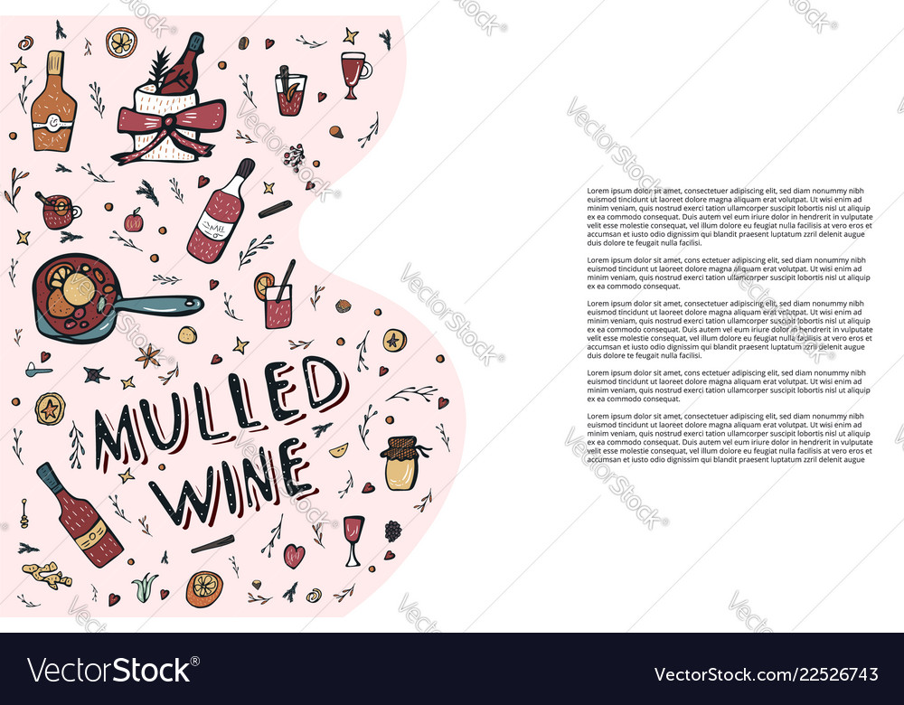 Set of mulled wine elements and objects vector image Set of mulled wine elements and objects