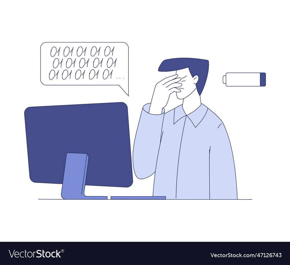 Reifenmann am Schreibtisch Computerprogrammierung vector image Reifenmann am Schreibtisch Computerprogrammierung