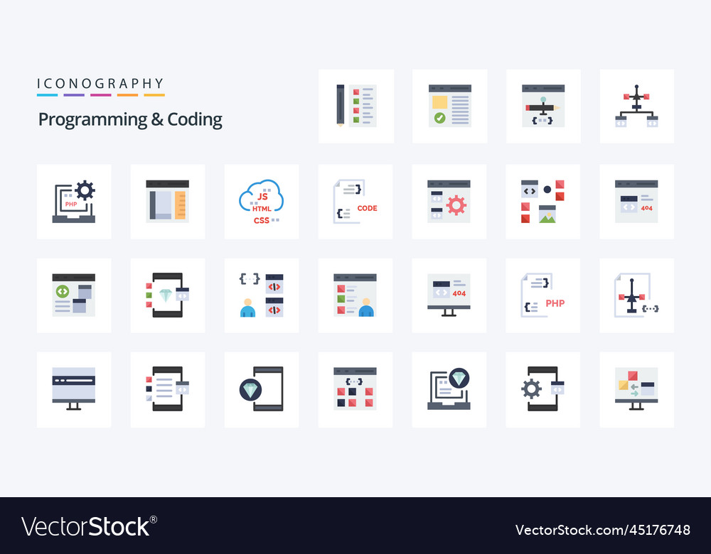 25 Programmierung und Kodierung flache Farb-Icon-Pack