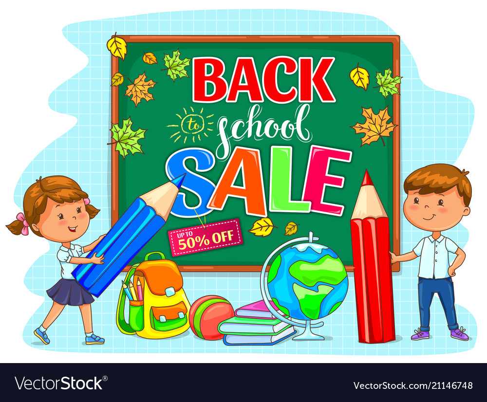 Back to school sale with school board and cute Vector Image