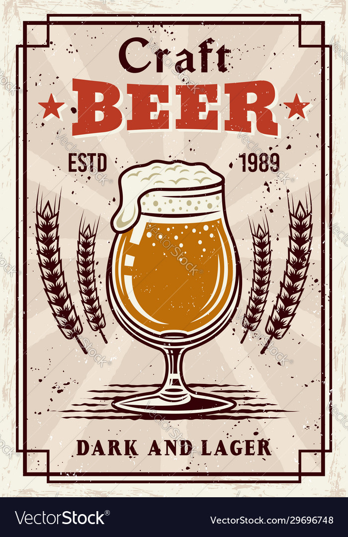 Beer vintage poster with glass and foam Royalty Free Vector