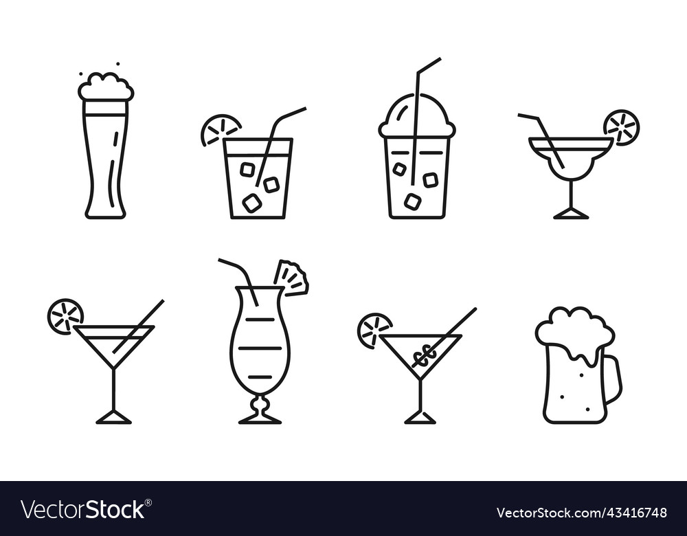 Black cocktails and beer icon Royalty Free Vector Image