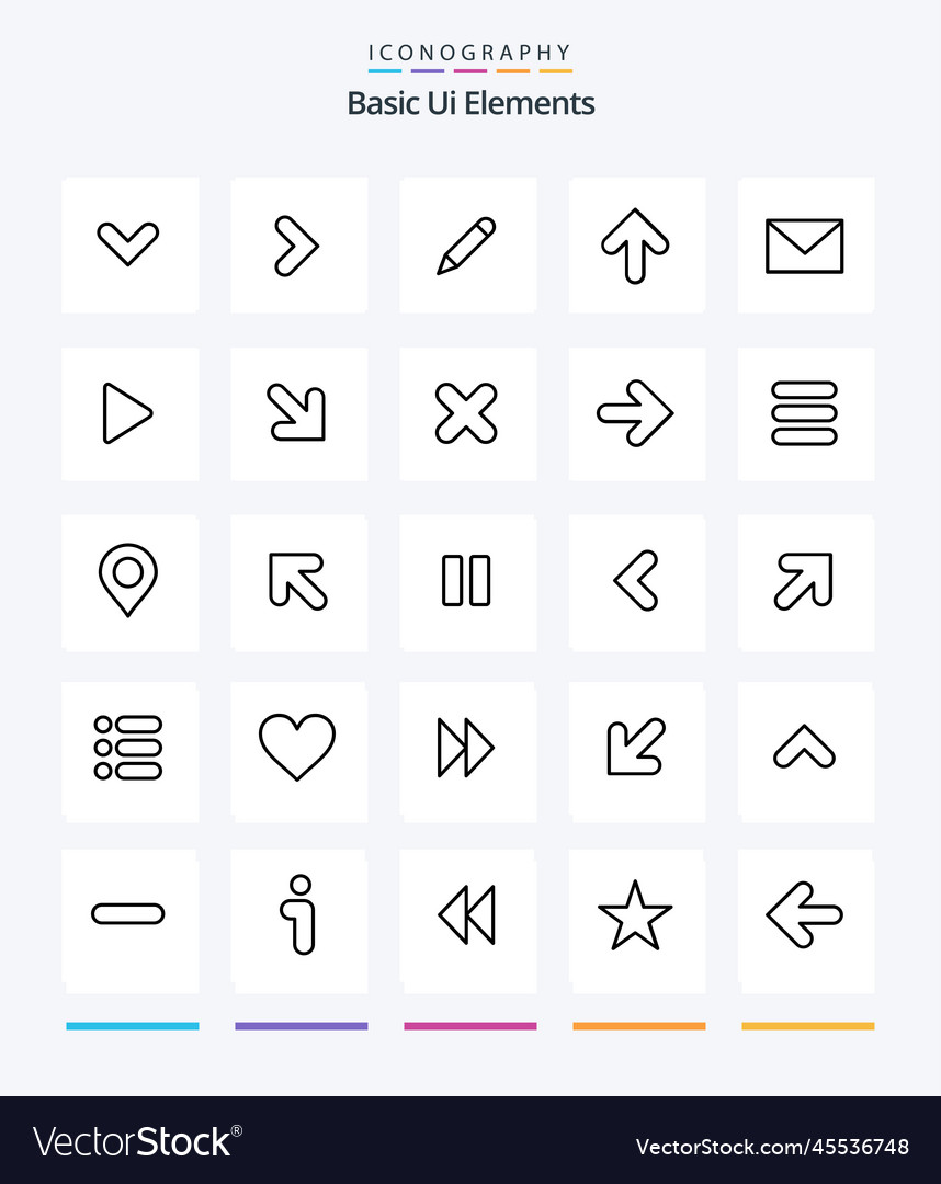 Creative basic ui elements 25 outline icon pack
