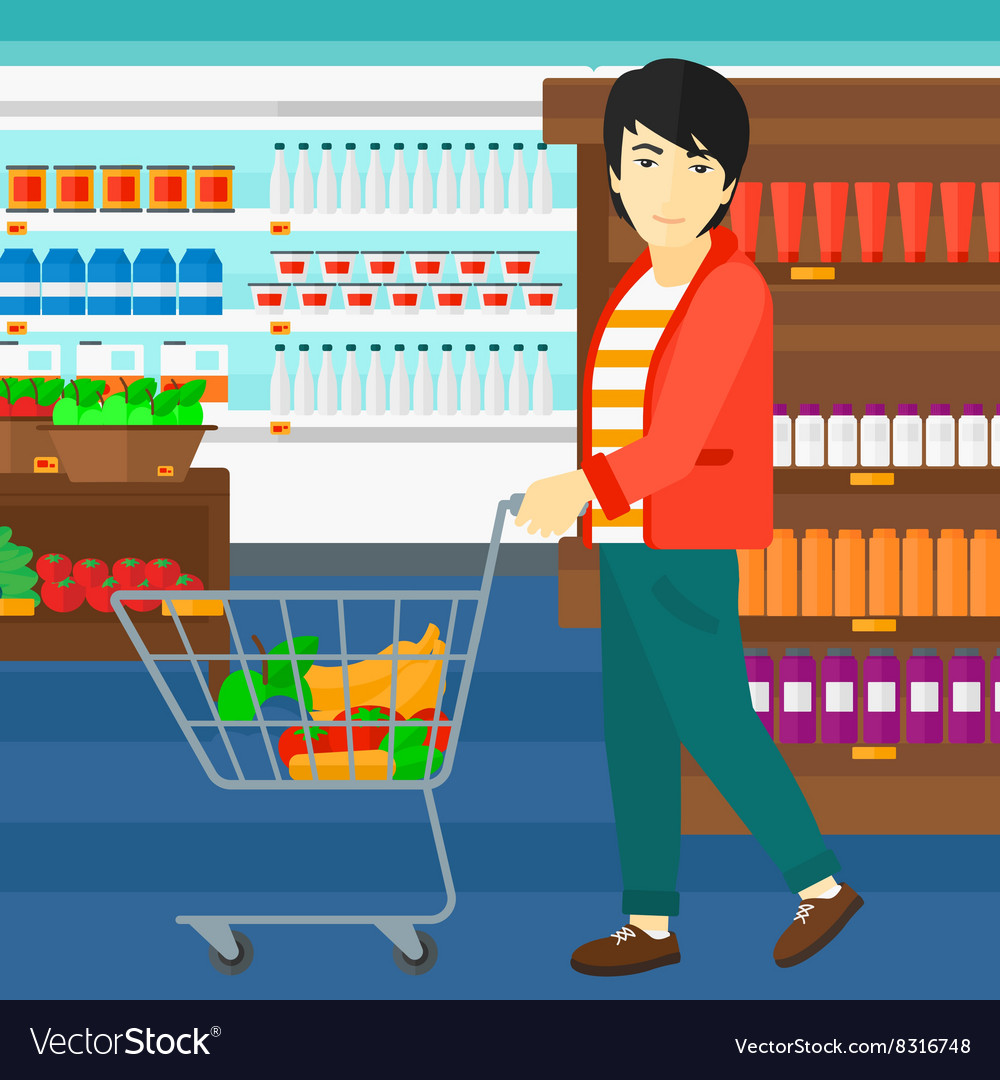 Customer with trolley Royalty Free Vector Image