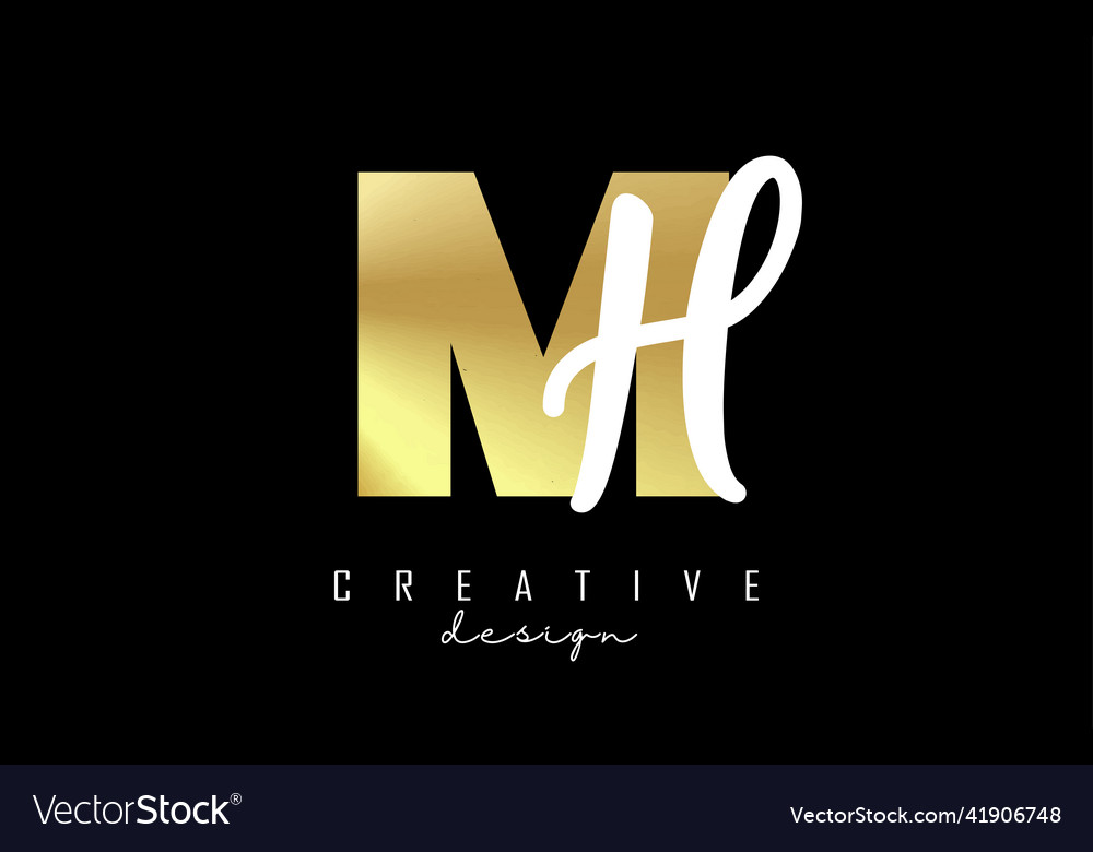 Golden letters mh logo with a minimalist design