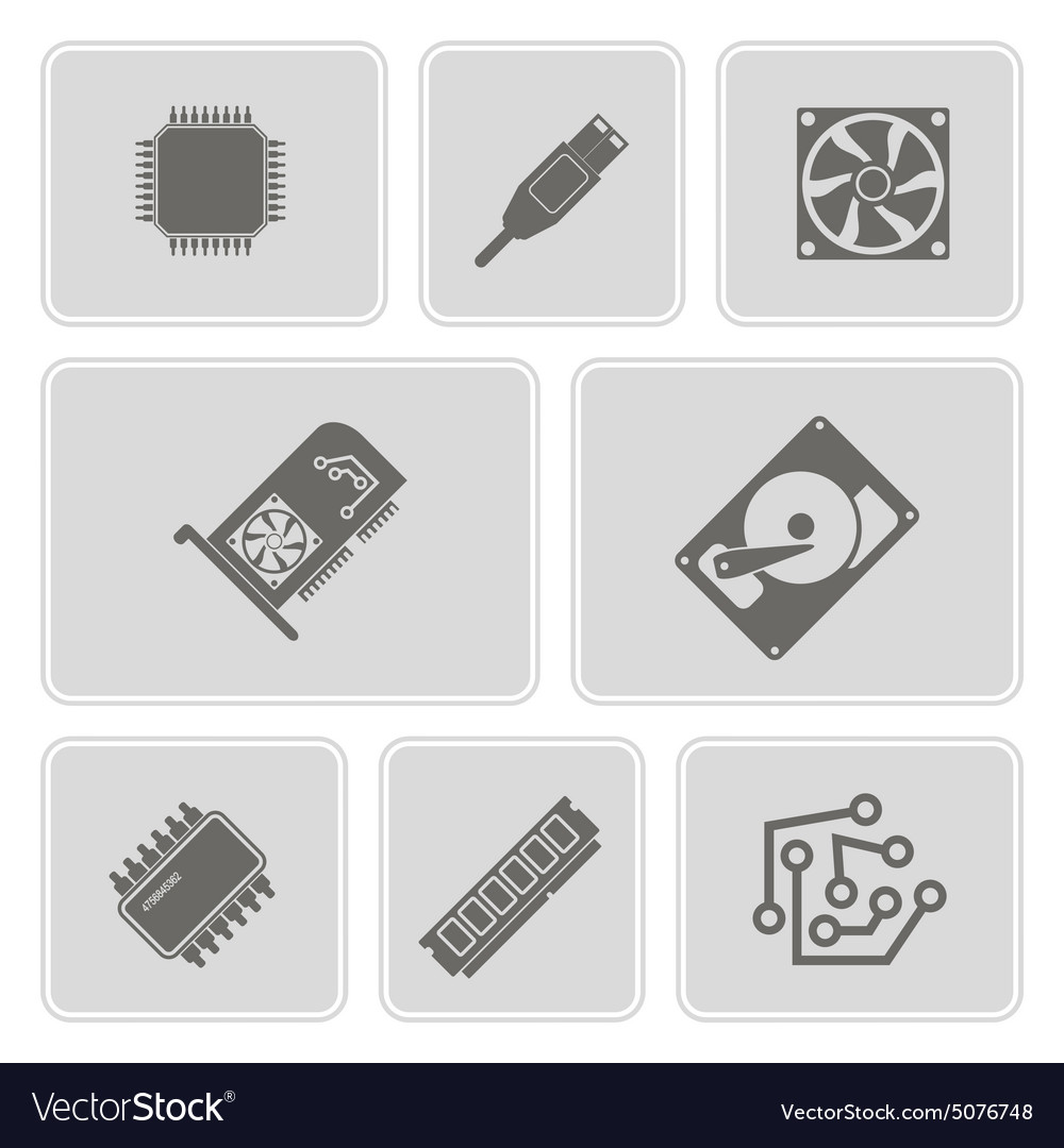 Icons with computer hardware and components