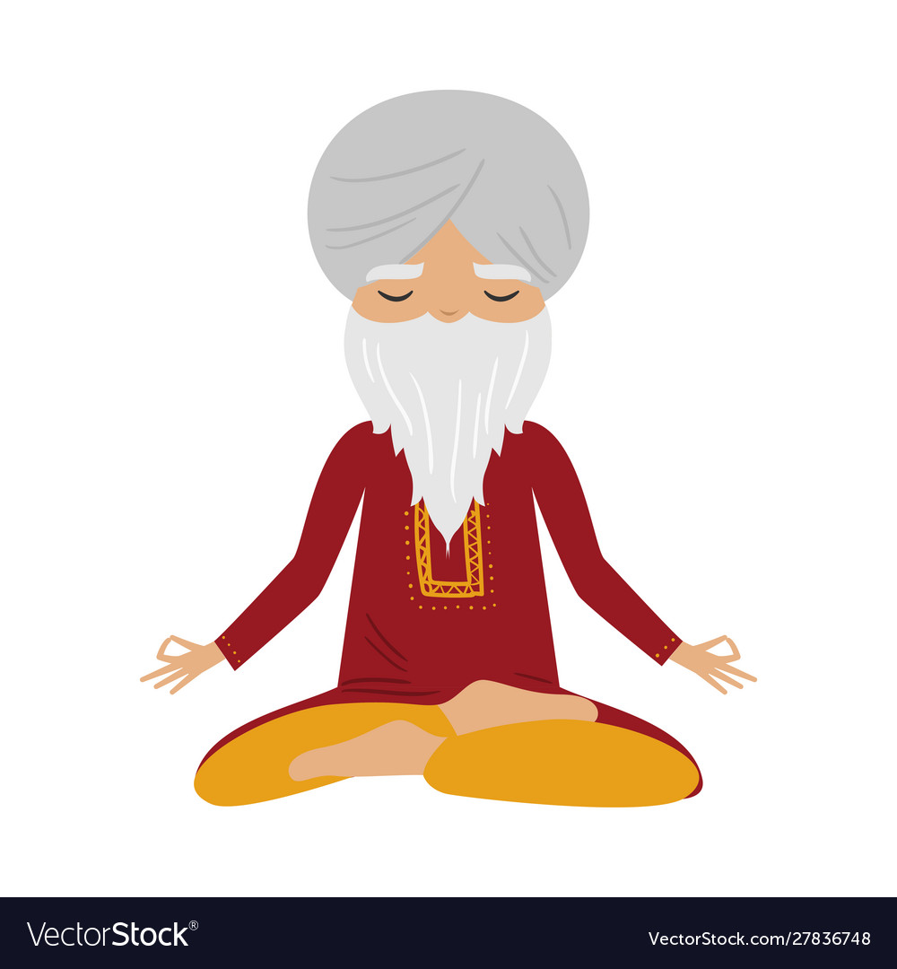 Meditating old yogi man with a white turban Vector Image