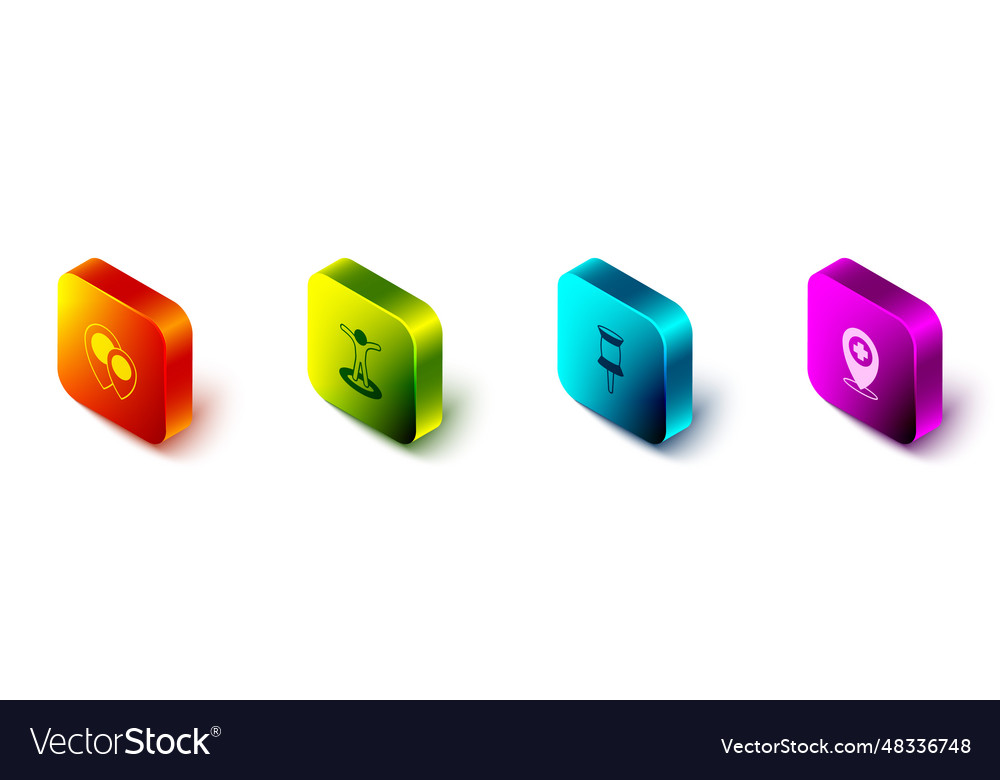 Set isometric location with person push pin vector image Set isometric location with person push pin