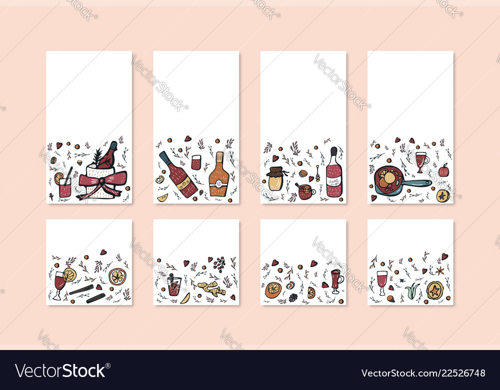 Set of mulled wine elements and objects vector image Set of mulled wine elements and objects