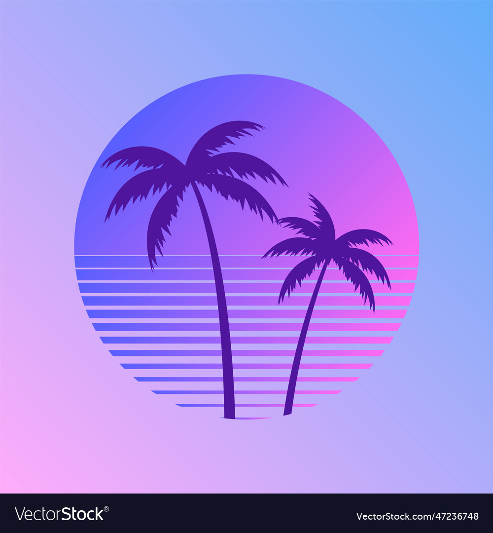 Sunset beach california retro icon 90s palm Vector Image