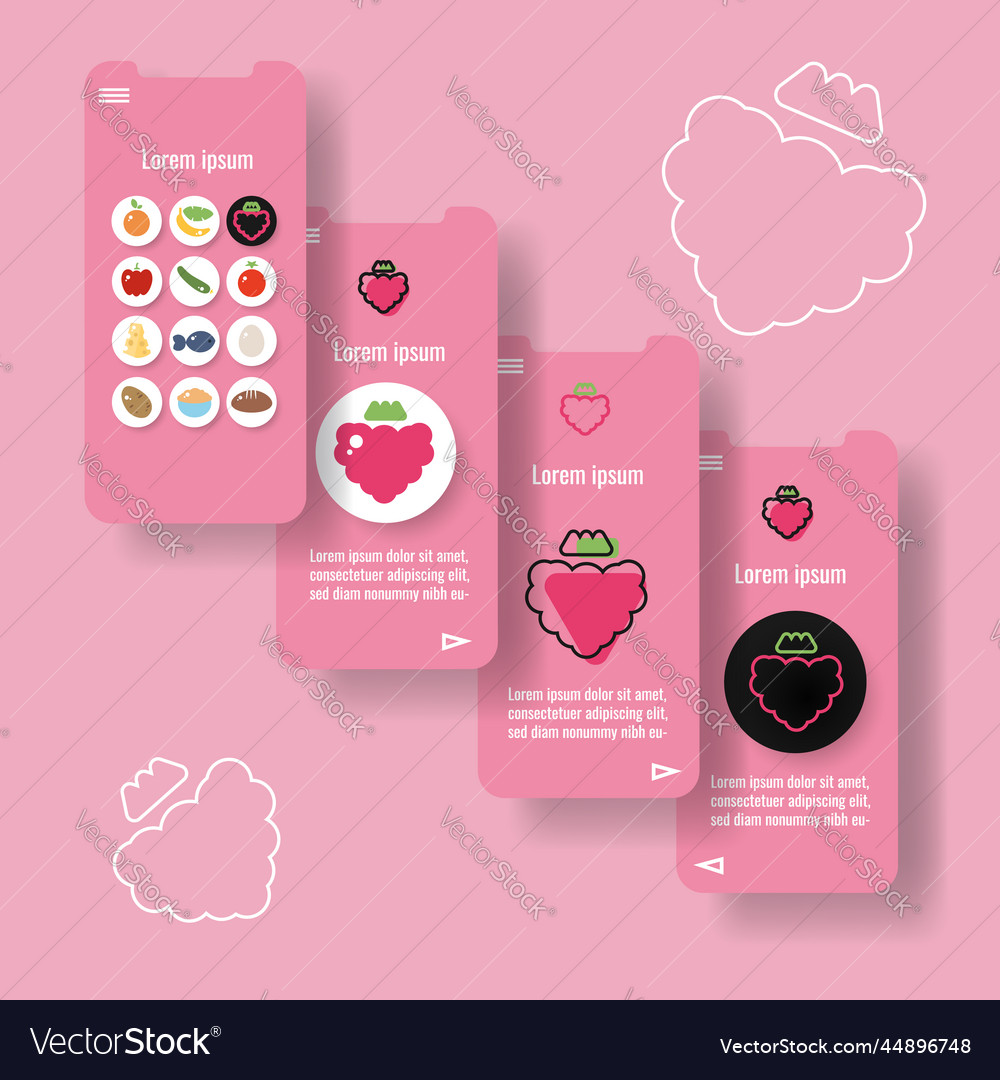 Template mobile app page with raspberry fruit vector image Template mobile app page with raspberry fruit