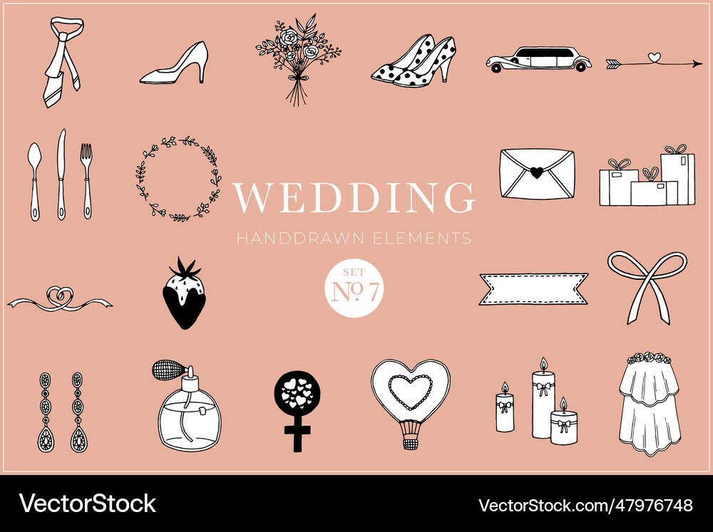 Wedding handdrawn elements set wedding Royalty Free Vector