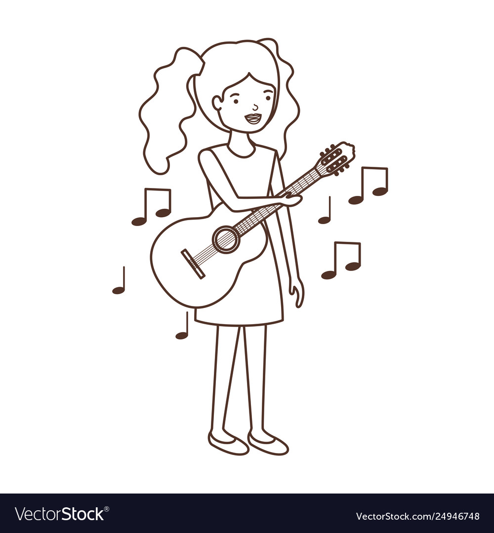 Young woman with guitar character Royalty Free Vector Image