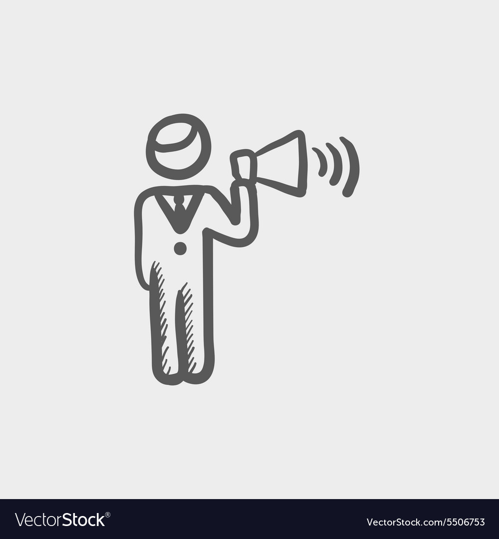 Man with megaphone sketch icon