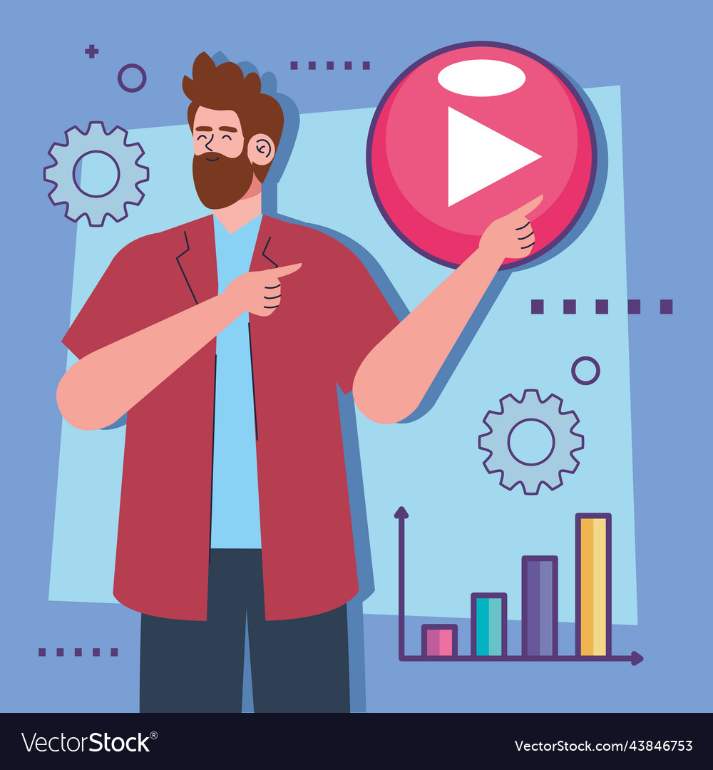 Man with statistics bars