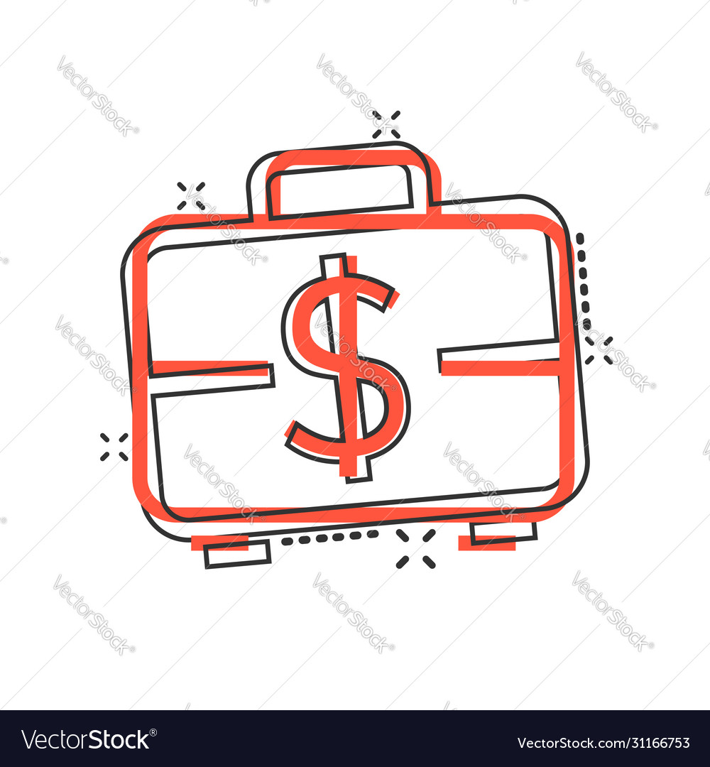 Money briefcase icon in comic style cash box