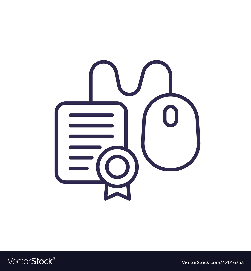 Online education line icon with a diploma