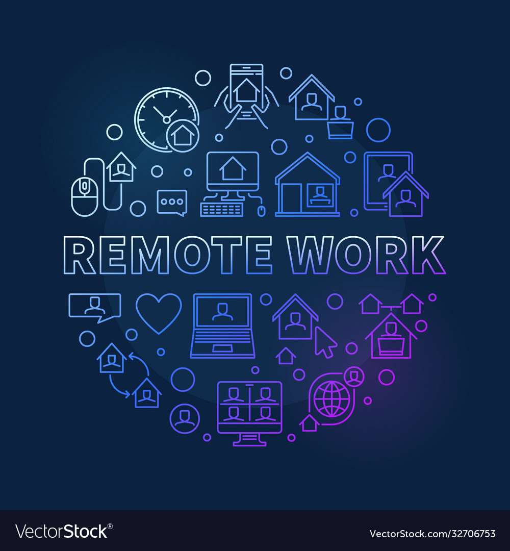 Remote work concept round colored line Royalty Free Vector