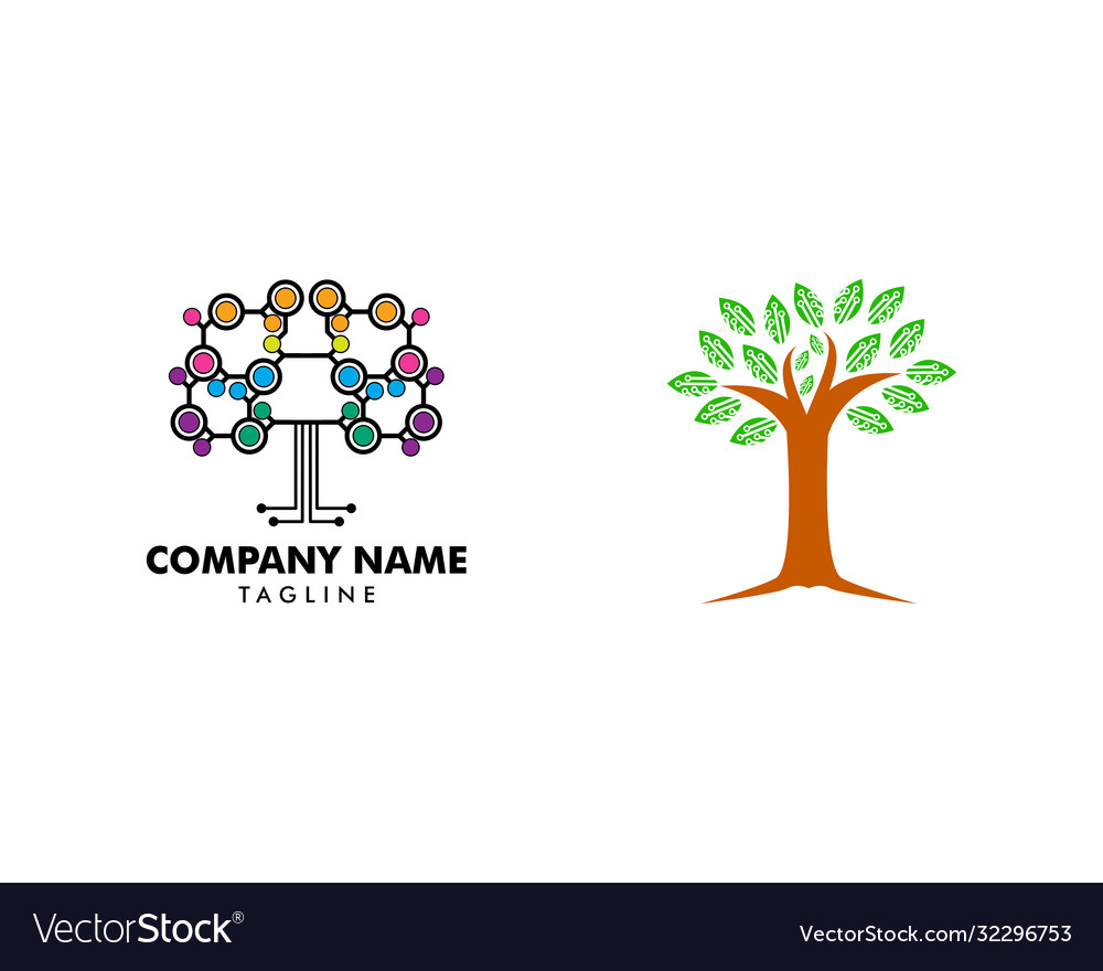 Set tree tech icon logo design element