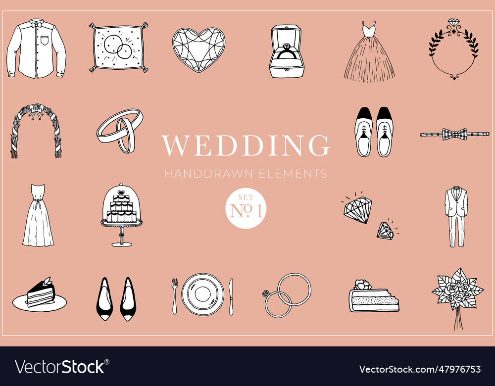 Wedding handdrawn elements set