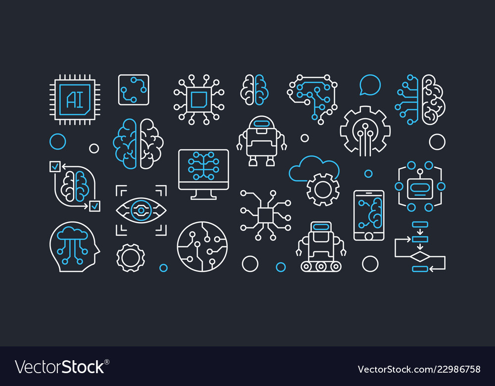 Artificial intelligence horizontal outline vector image Artificial intelligence horizontal outline