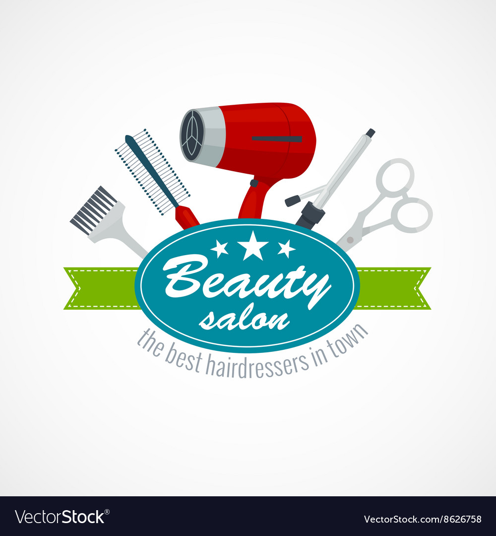 Beauty salon label with hair dryer scissors Vector Image Beauty salon label with hair dryer scissors Vector Image