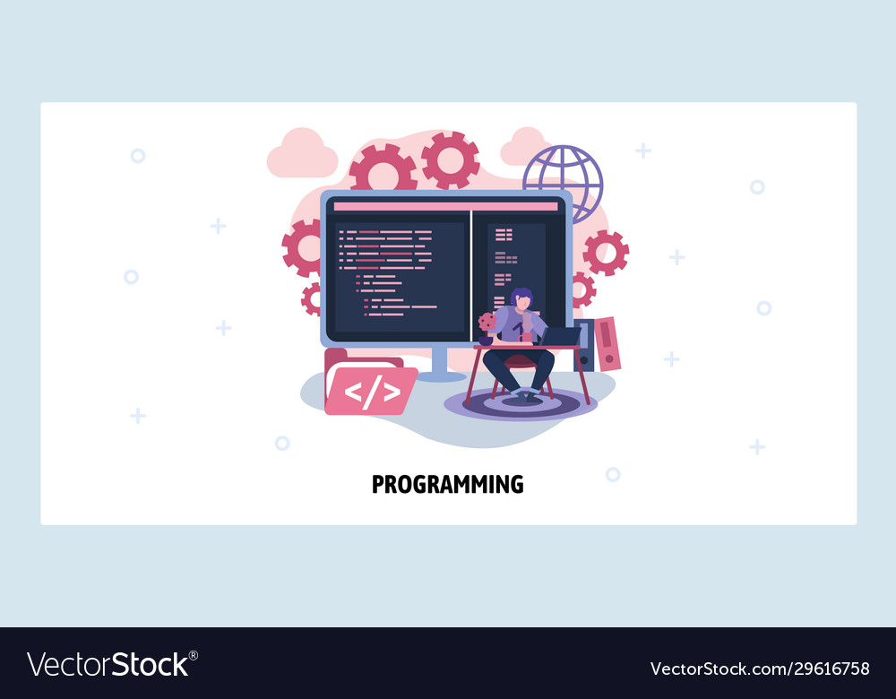 Computer engineer writes code programming Vector Image