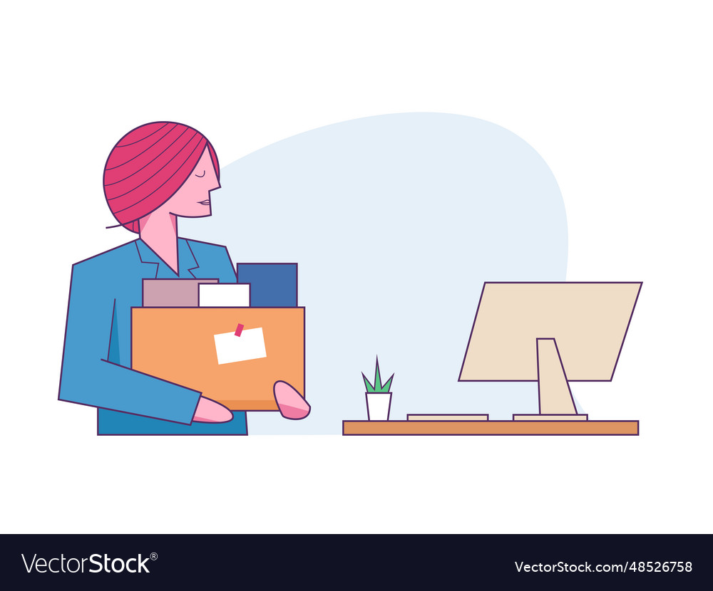 Female employee holds box with personal items