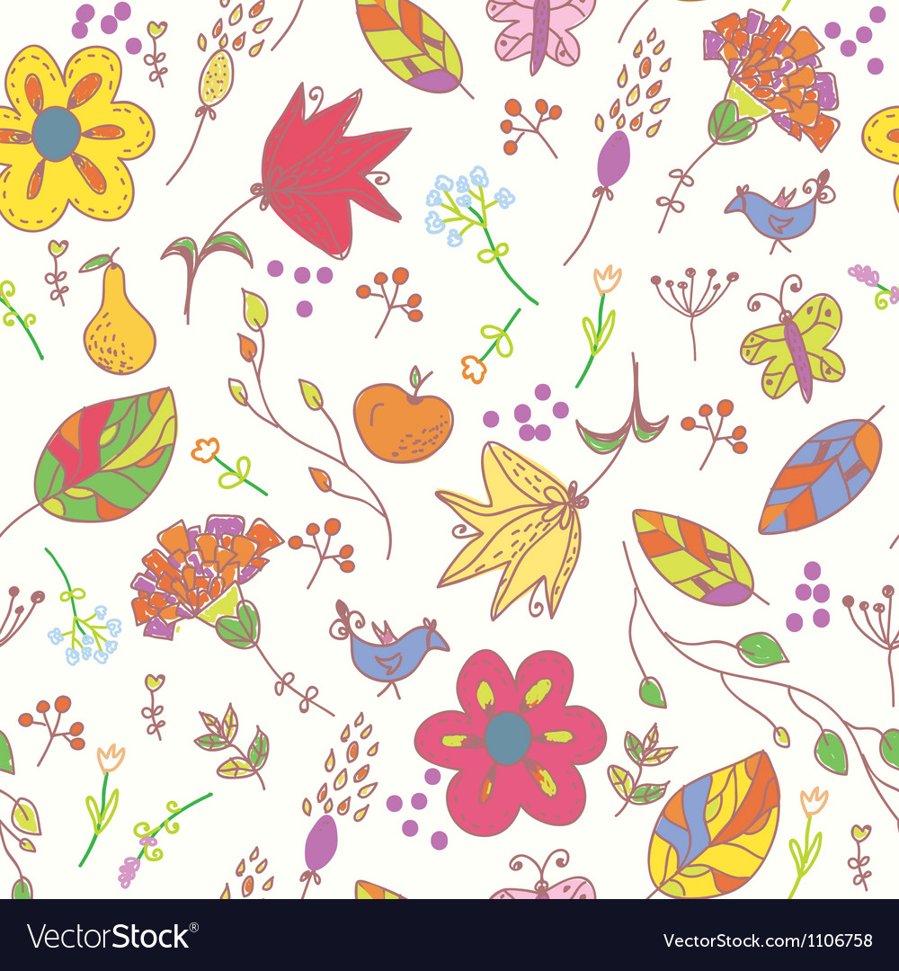 Floral pastel seamless wallpaper with birds