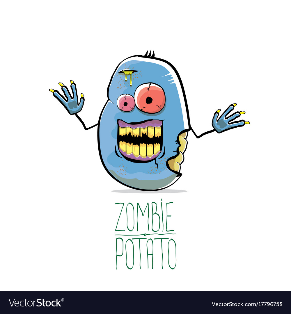 Funny cartoon cute blue zombie potato