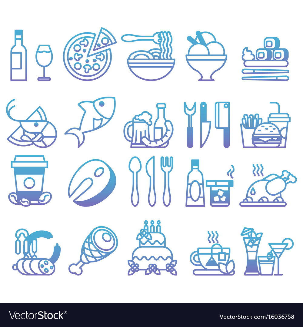 Gradient line set of flat icons