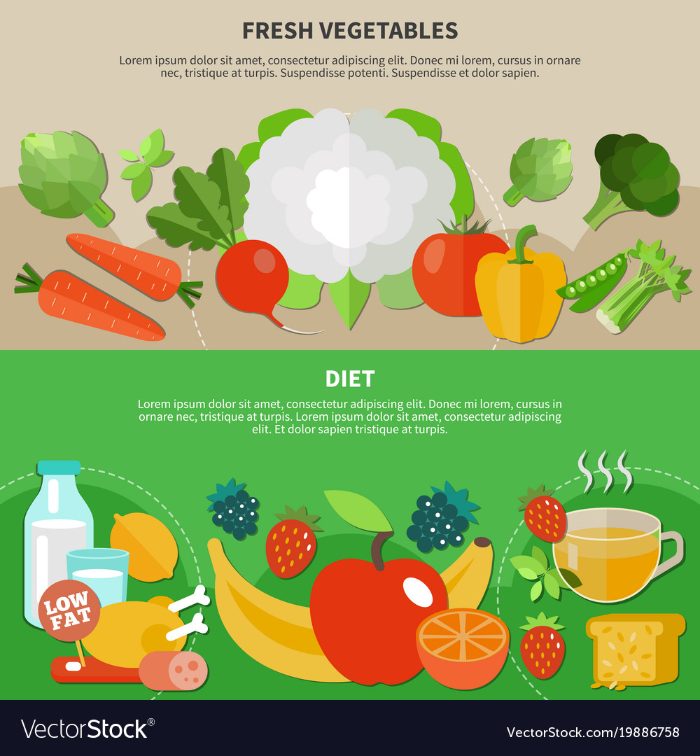 Healthy eating flat composition set Royalty Free Vector