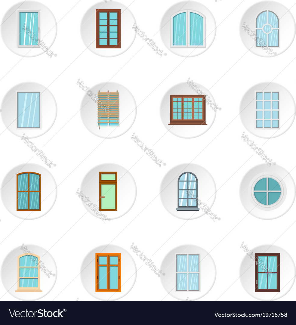 Plastic window forms icons set in flat style