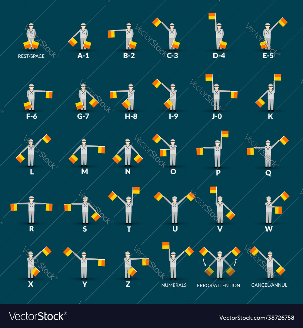 Semaphore alphabet icons set vector image Semaphore alphabet icons set