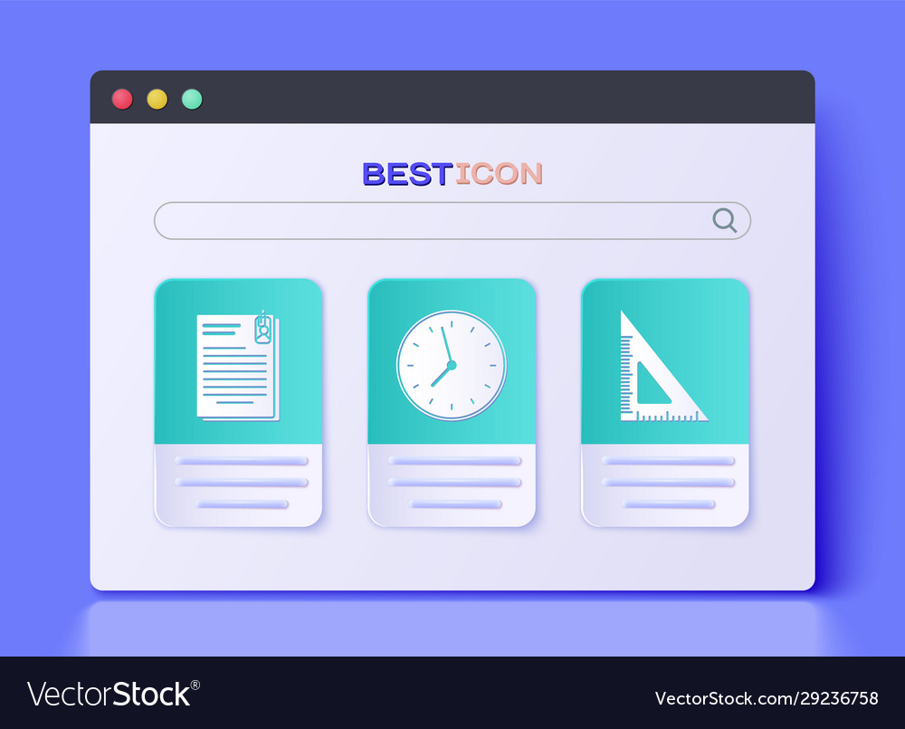 Set clock file document and paper clip vector image Set clock file document and paper clip