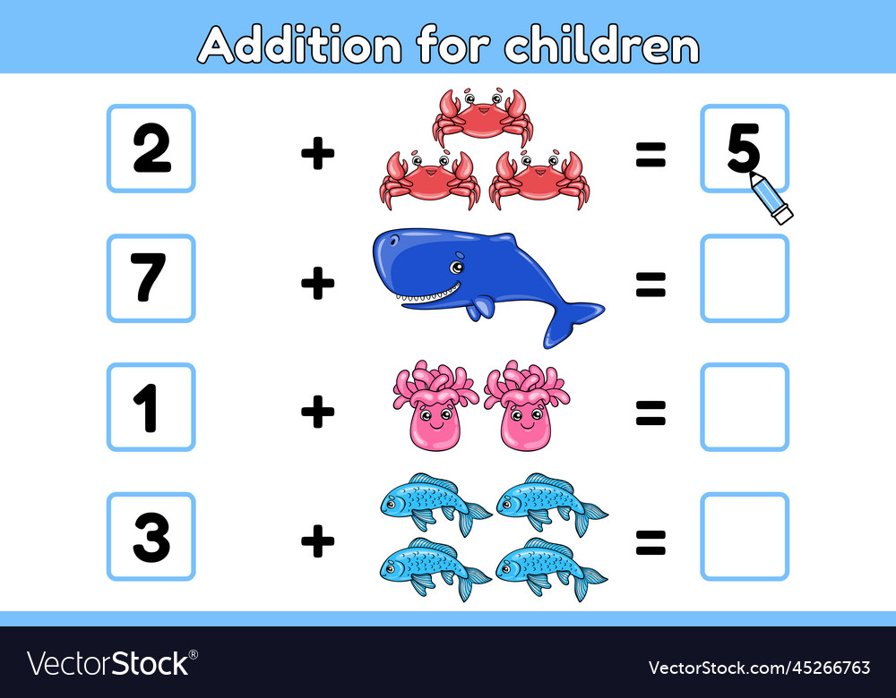 Math Game Children Additional Sea Life Stock Vector (Royalty Free