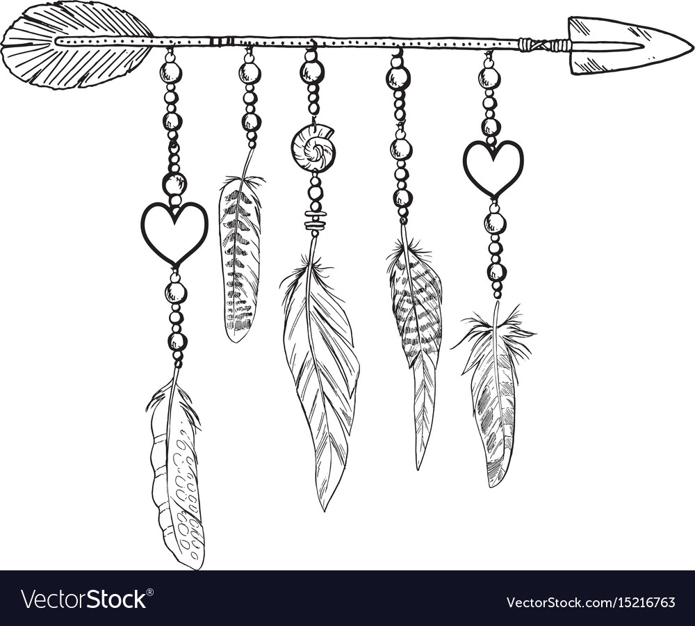 Boho elements with feathers arrow Royalty Free Vector Image