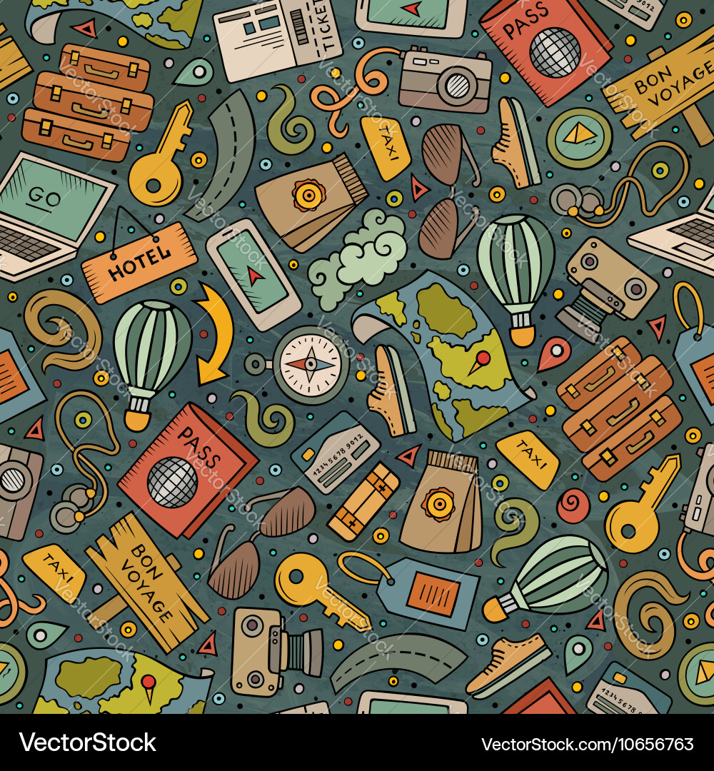 Cartoon traveling seamless pattern with lots Vector Image