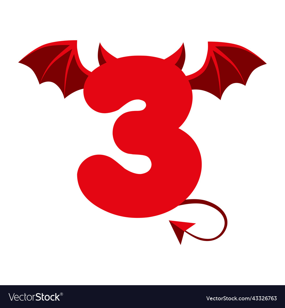 Devil red 3 number with wings for ui games vector image Devil red 3 number with wings for ui games