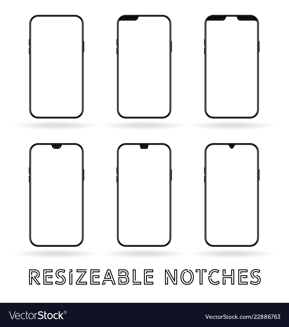 Different notch smartphone display mockup set vector image Different notch smartphone display mockup set