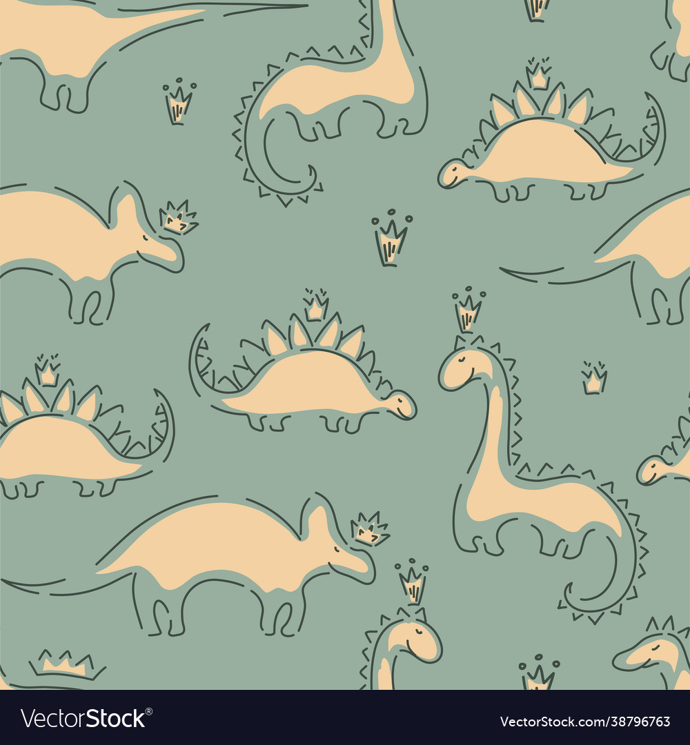 Dinosaurs and crowns seamless minimalistic pattern vector image Dinosaurs and crowns seamless minimalistic pattern