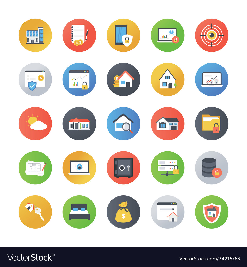 Flat rounded device security icons
