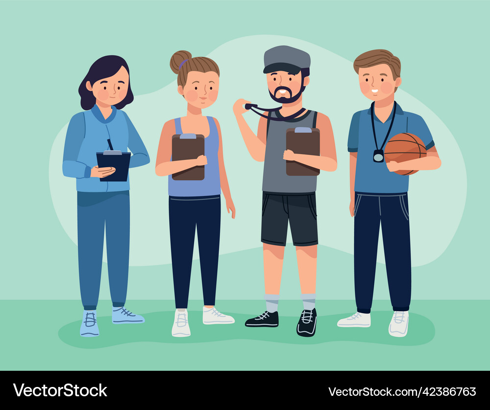 Four sports coaches characters Royalty Free Vector Image
