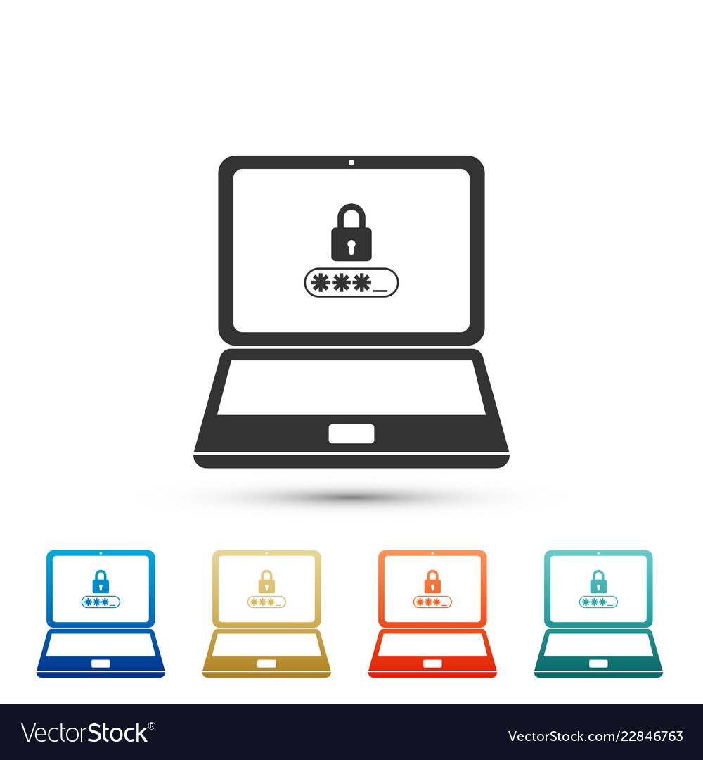 Laptop with lock and password form page on screen vector image Laptop with lock and password form page on screen