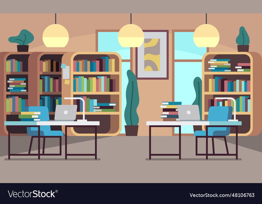 Library public reading room with bookcase Vector Image