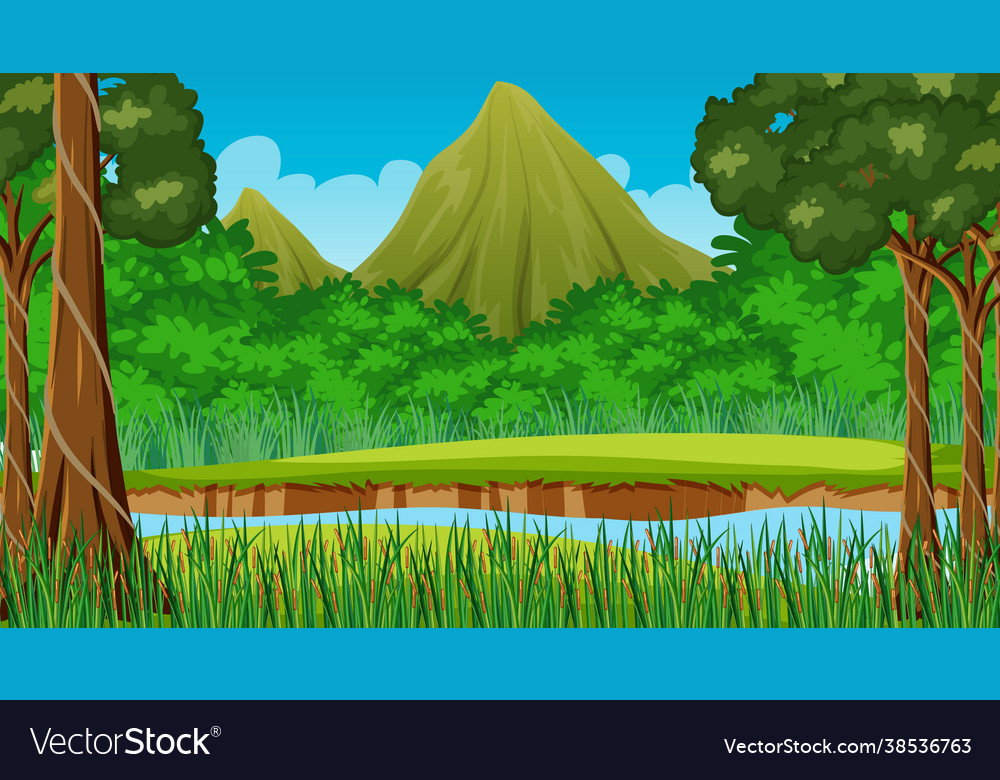 Nature scene with stream flowing through Vector Image Nature scene with stream flowing through