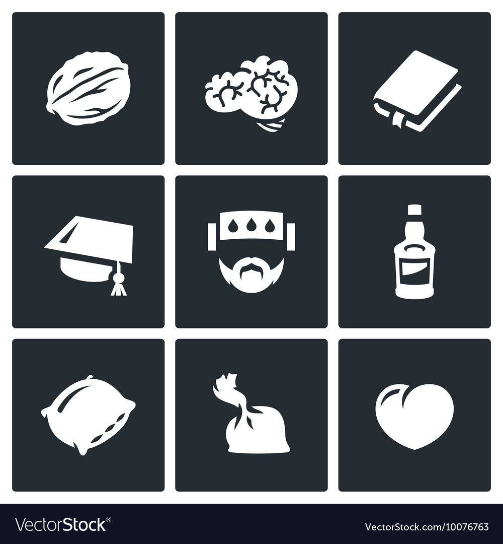 Set of brain development icons walnut