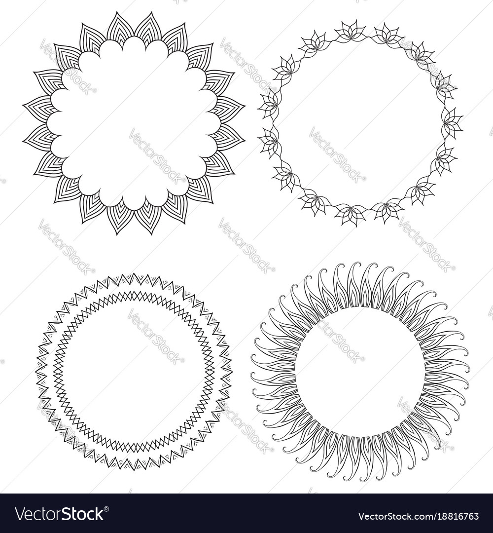 Set of round doodle frames with different patterns