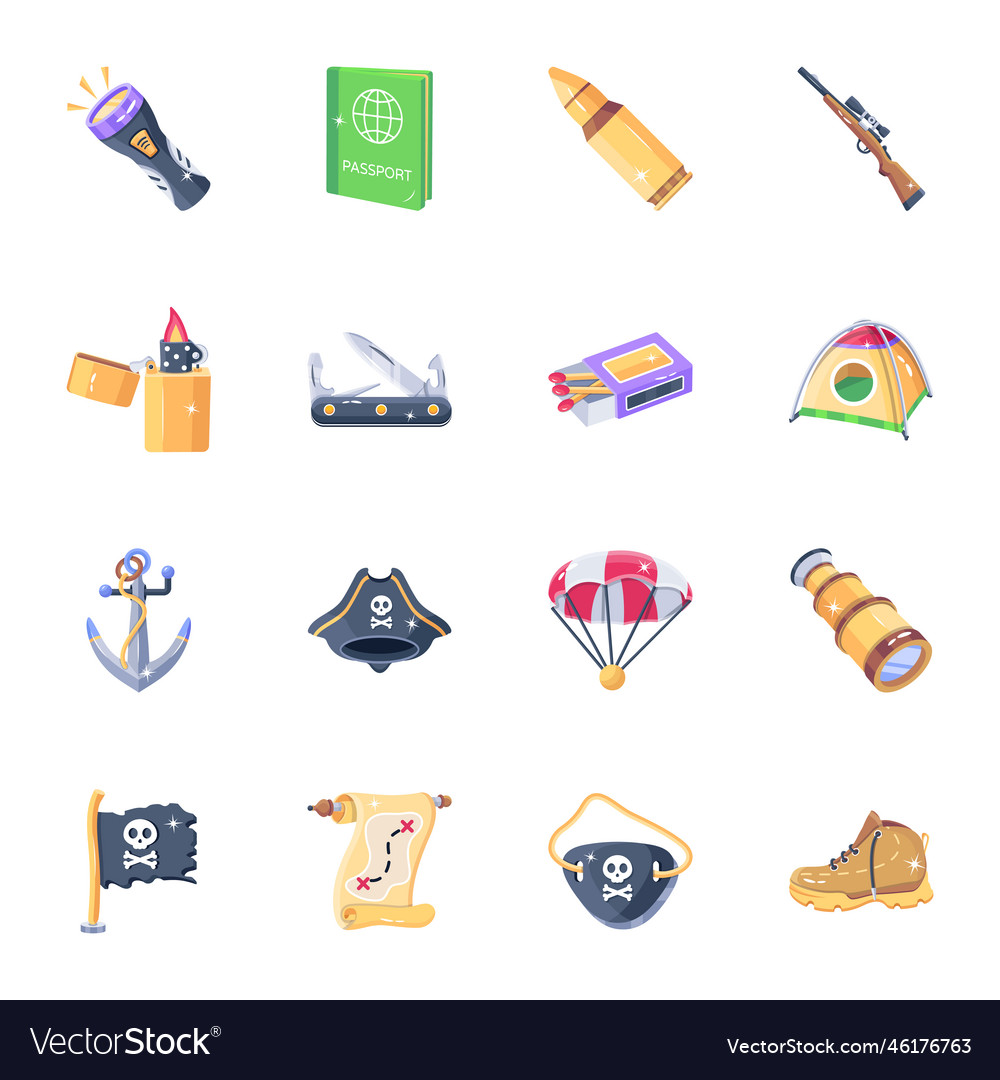 Set of travel and explore 2d icons Royalty Free Vector Image