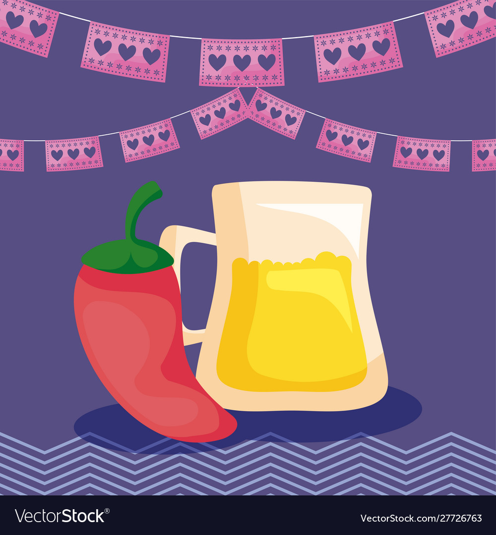 Viva mexico Feier mit Bier in Glas und Chili vector image Viva mexico Feier mit Bier in Glas und Chili